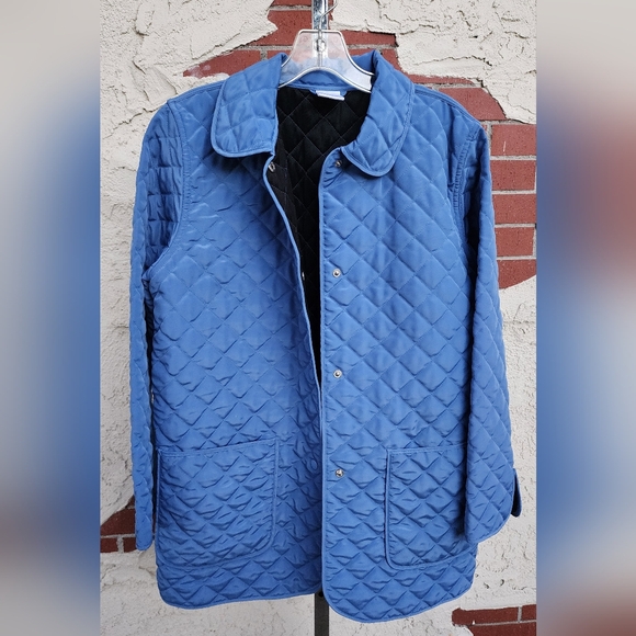 SMALL women AVON blue quilted jacket long sleeve collar snap buttons lightweight - Picture 2 of 16